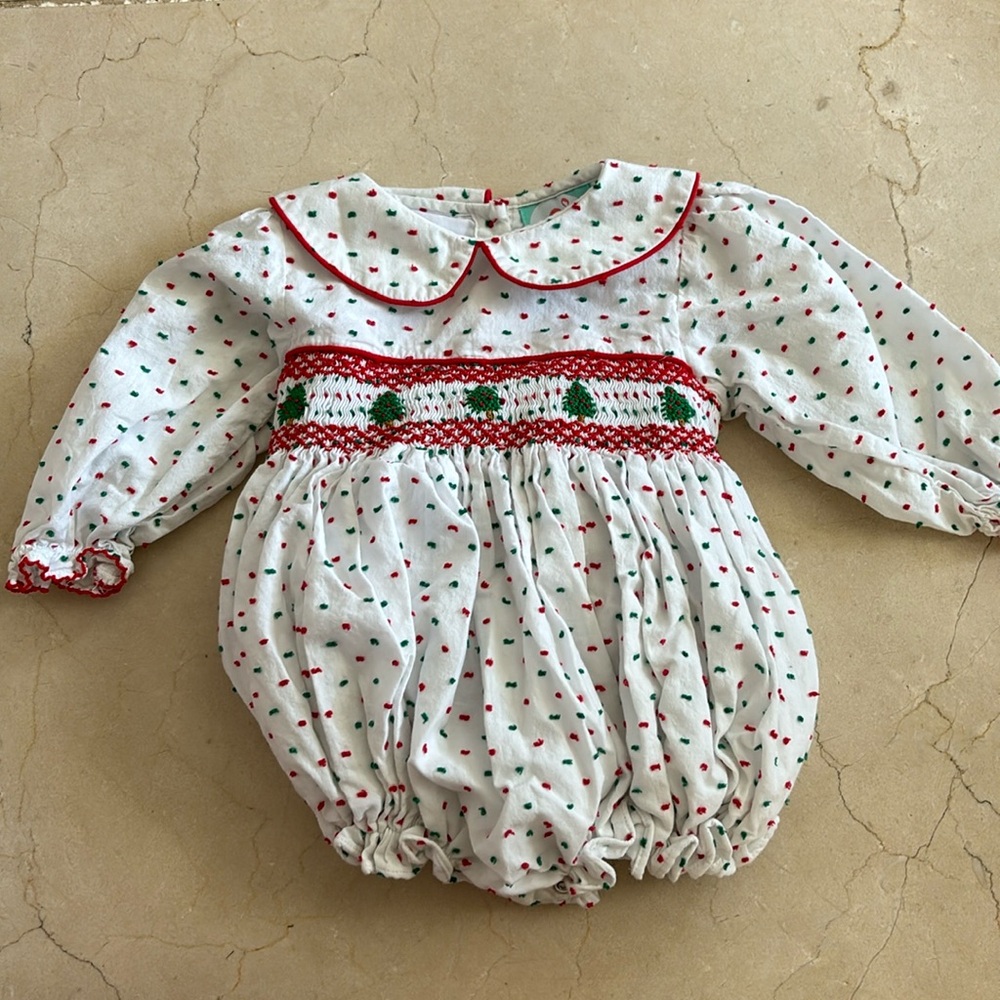 The Smocked Flamingo Christmas baby bubble romper